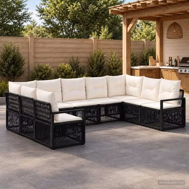 Set Divano da Giardino 9 pz Nero polyrattan 3435814