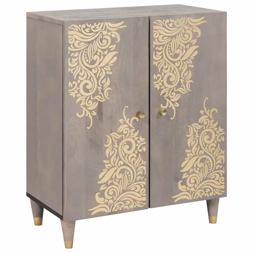 Credenza Buffet in Legno di Mango Massello Grigio e Oro L: 60 cm, P: 33 cm, H: 75 cm – 2