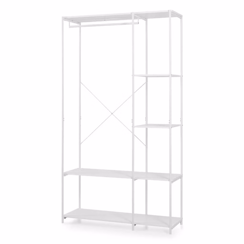 Guardaroba Aperto Verdfjorg en.casa con Appendiabiti e Ripiani Interni, Bianco, L: 110 cm, H: 200 cm, P: 40 cm – 2