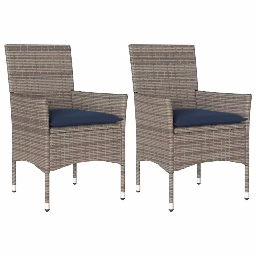 Set di 2 sedie da giardino vidaXL in polyrattan grigie con cuscini blu e braccioli – 2