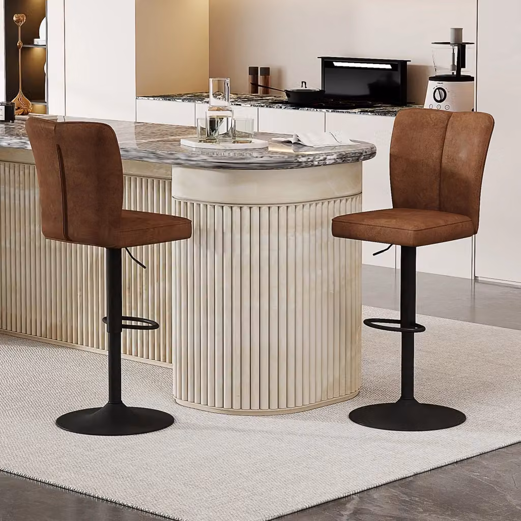 Sgabello da Bar MINIMAL Girevole 360° Regolabile Marrone con Gambe in Metallo Nero – 2