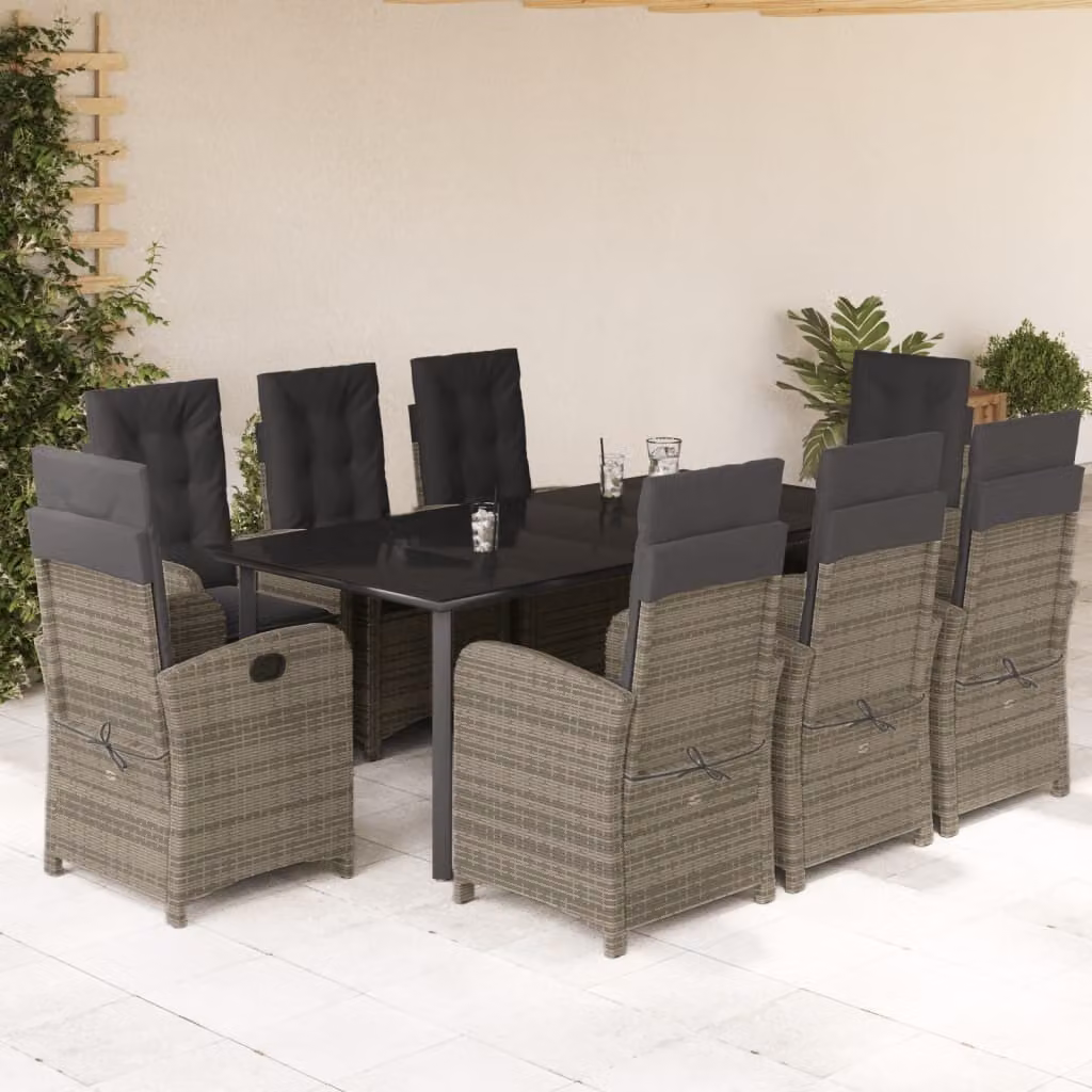Maison Exclusive - Set da pranzo da giardino 9 pezzi con cuscini in polyrattan grigio