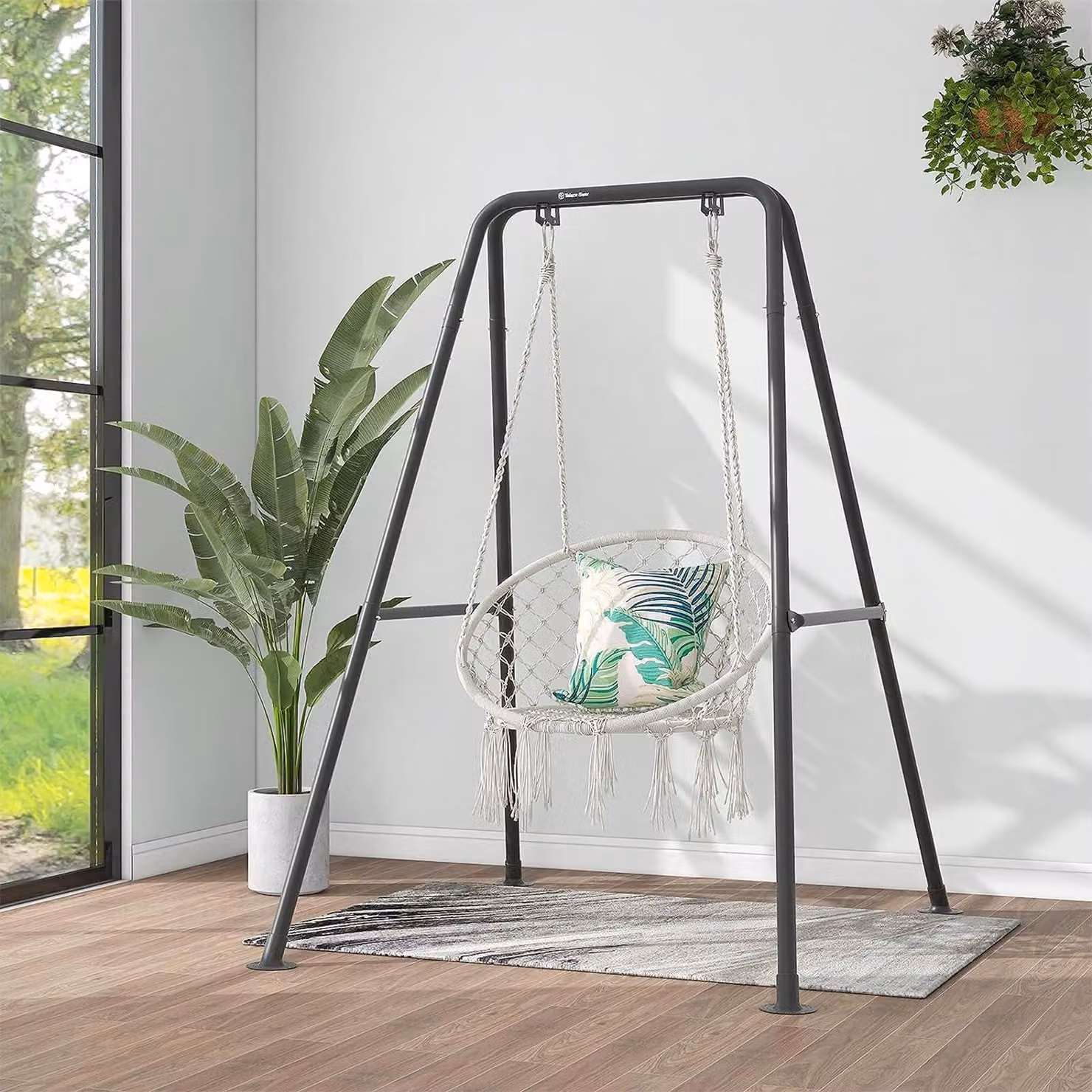 Supporto per sedia a dondolo, colore nero - Struttura in rattan - Capacità massima di carico: 150 kg