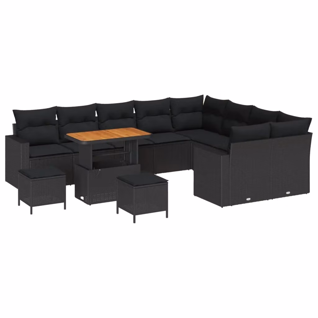 vidaXL Set Divano da Giardino Moderno 12 pz Nero con Cuscini e Tavolino da Esterno – 2