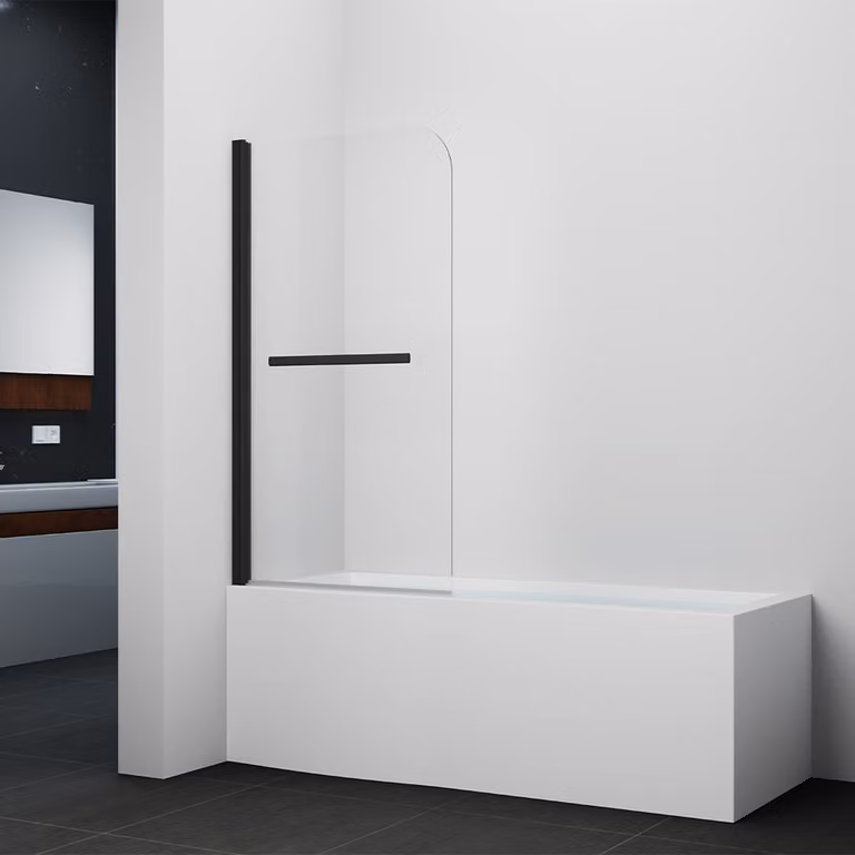 Paravento pieghevole MARWELL Black Vital 1 - A 1 anta, 140x80cm - Paravento per vasca da bagno in nero - Box doccia