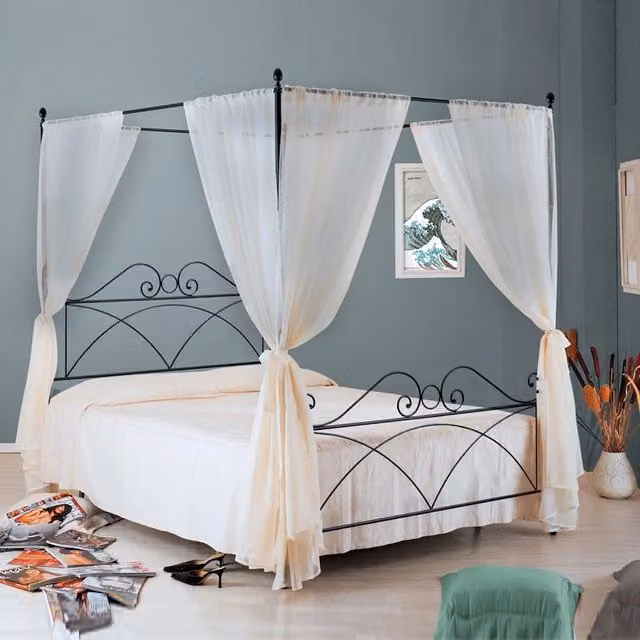 Letto in ferro matrimoniale con baldacchino SABRINA Nero 166x208x h210 cm