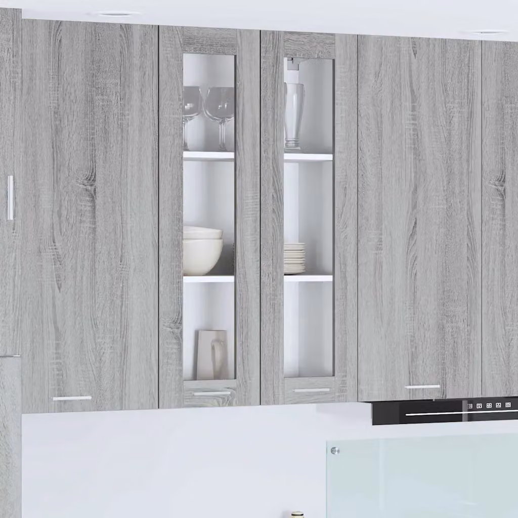 Armadio pensile da cucina moderno vidaXL con ante in vetro, Grigio, L: 60 cm, P: 31 cm, H: 100 cm
