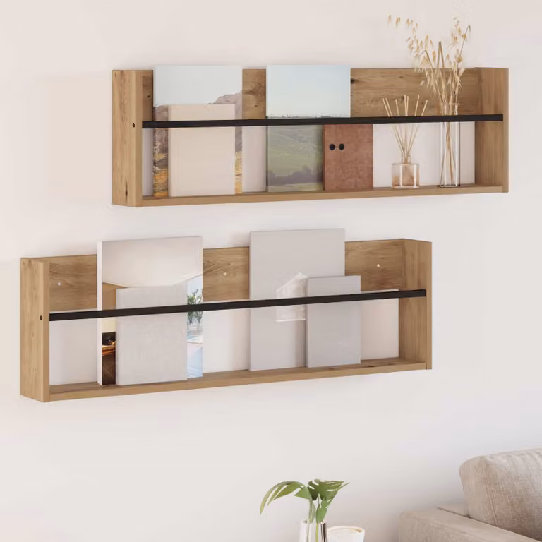 Set di 2 Scaffali per riviste da parete vidaXL in stile moderno, colore marrone, L 100 x P 12 x H 30 cm