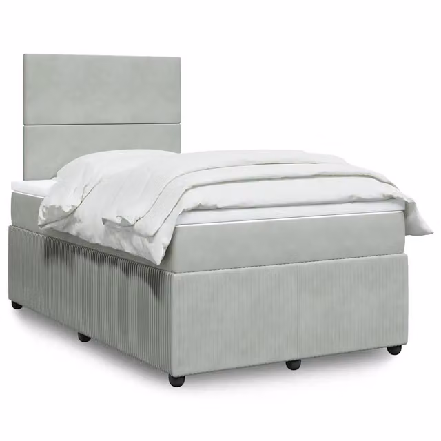 Letto a molle con materasso ibrido vidaXL in velluto grigio e bianco L/P/H: 120 x 190 x 150,5 cm