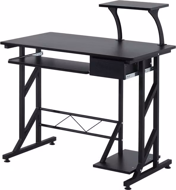 Scrivania per Computer HOMCOM Moderna in Legno e Metallo con Ripiano Tastiera Estraibile e Cassetto, Colore Nero