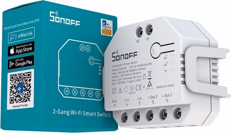 Sonoff Dual R3 Interruttore Smart Home con Cavo e Senza Cavo per Luci Elettrodomestici Bianco