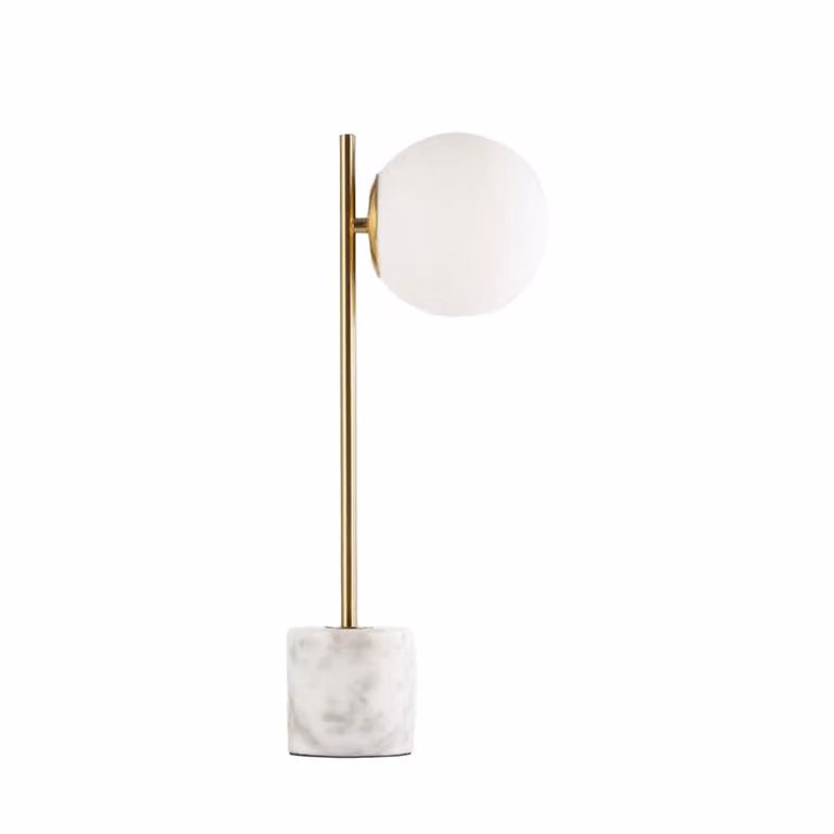 Lampada da tavolo con base in marmo e sfera di cristallo opaco e metallo dorato "Åsa" - Eleganza minimalista e nordica, E27