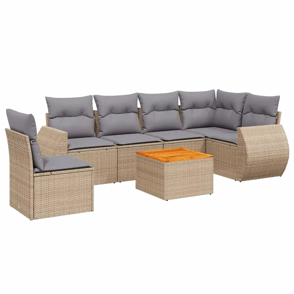 vidaXL Set Divani da Giardino 7 pz in Polyrattan con Cuscini Beige e Grigio – 2