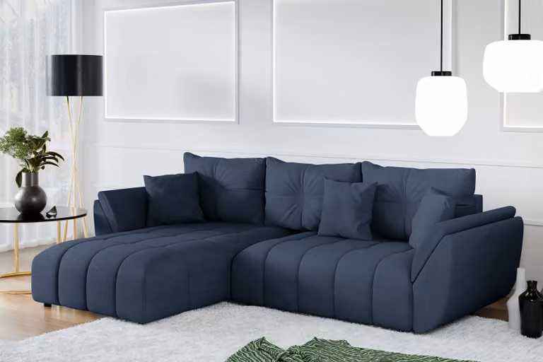 AX LIVING Divano angolare con funzione letto Verciani L Sofa Blue 280 cm