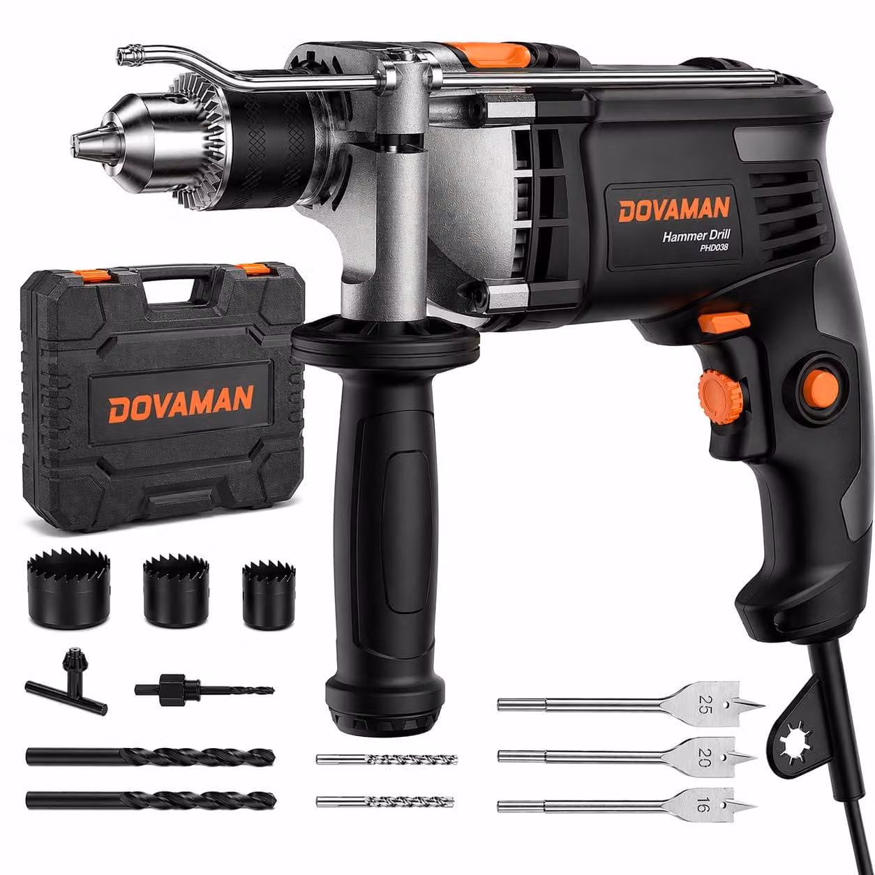 Trapano avvitatore elettrico a filo - Potenza: 850 W - Mandrino: 13 mm - Materiali: plastica e metallo - Adatto per legno, cemento e metallo - Trapano a percussione