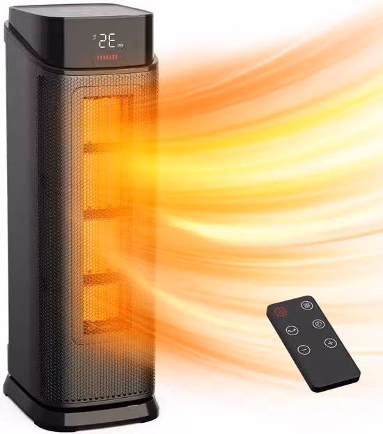 Riscaldatore Elettrico PTC con Modalità ECO 2000W - Termostato - Timer 24 Ore - Oscillazione 90° - Comando a Distanza - Protezione contro Surriscaldamento e Caduta - Riscaldamento Silenzioso per Camere