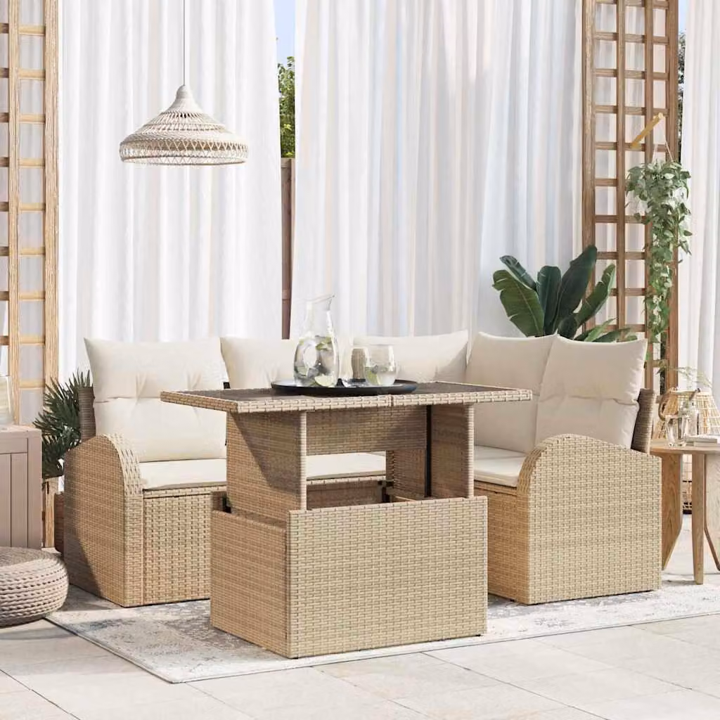 Maison Exclusive - Set Divano da Giardino con cuscino 5 pcs Beige polyrattan