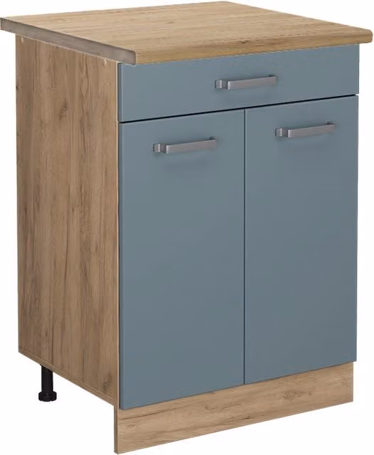 Mobiletto base per cucina R-Line Grigio-blu/Rovere dorato 60 cm con cassetto, PL Rovere Vicco