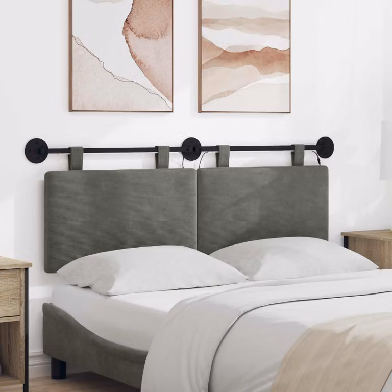 Testiera sospesa vidaXL in tessuto corda grigio con illuminazione integrata L: 130 cm, H: 55 cm, P: 5 cm