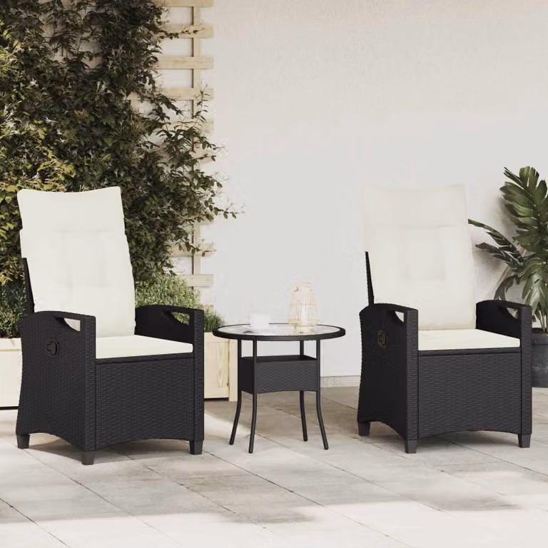Set di 2 sedie da giardino vidaXL in acciaio verniciato e poliestere resistente ai raggi UV, colore nero e beige, H 112 x L 56 x P 60 cm