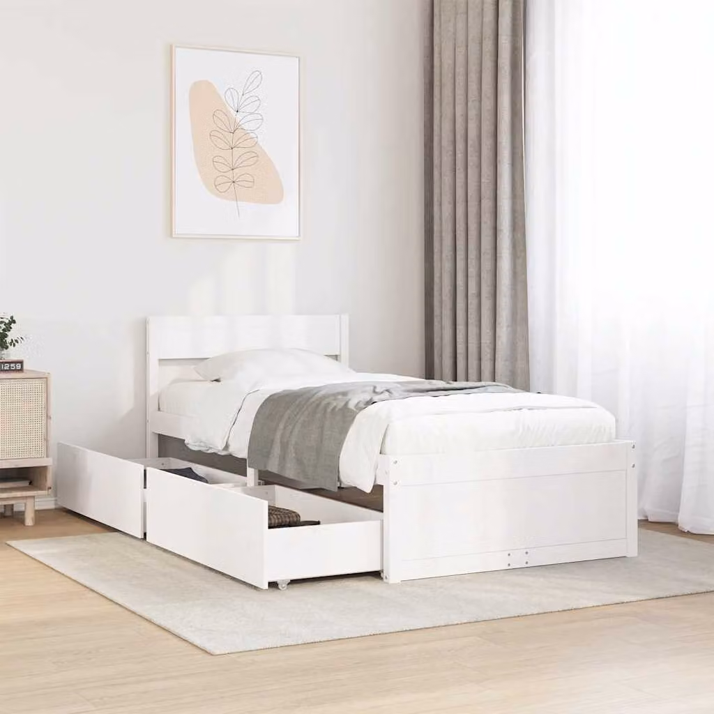 Letto singolo vidaXL in legno massello di pino bianco con cassetti L/P/H: 190 x 80 x 78 cm