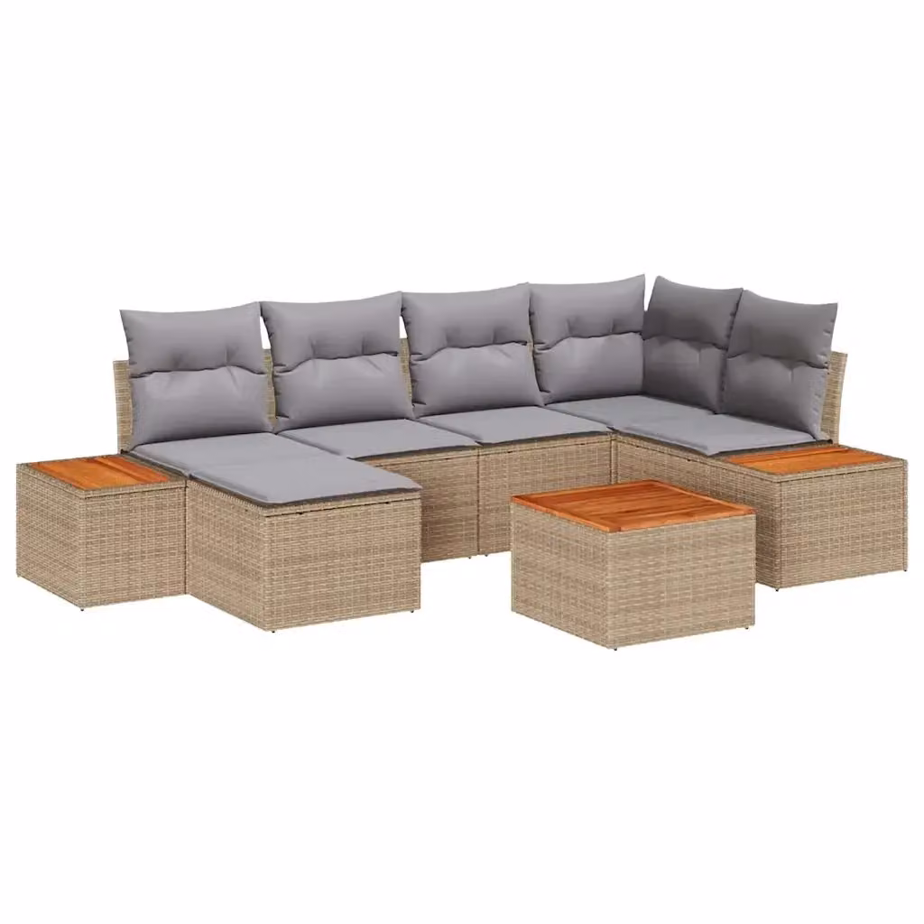Set Divano da Giardino a L vidaXL 7 Pezzi Beige con Cuscini e Tavolino in Polyrattan e Metallo – 2