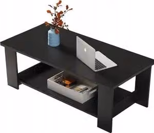 Tavolino moderno con ripiano per soggiorno, grande 100 cm, stile loft, nero
