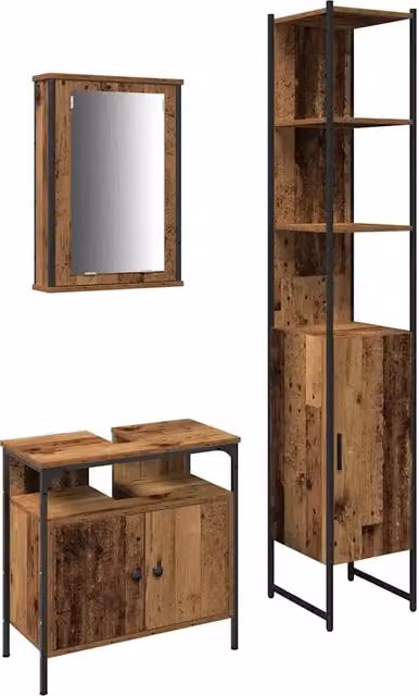 Set di mobili per il Bagno | Armadio da bagno con lo scaffale 3 pz Legno vecchio