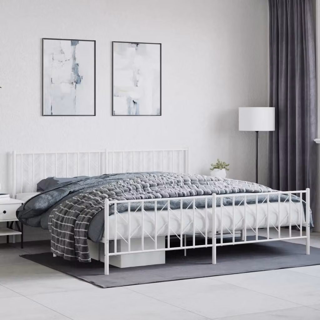 vidaXL Giroletto con Testiera e Pediera in Metallo Bianco L/P/H: 200 x 200 x 90 cm