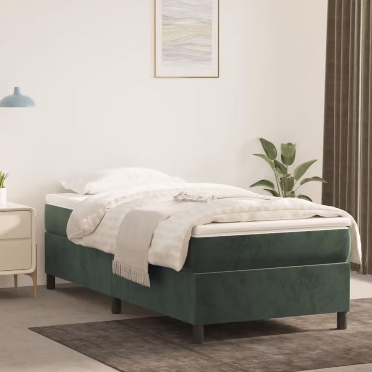 The Living Store Box spring bed verde scuro 90x200 cm in velluto