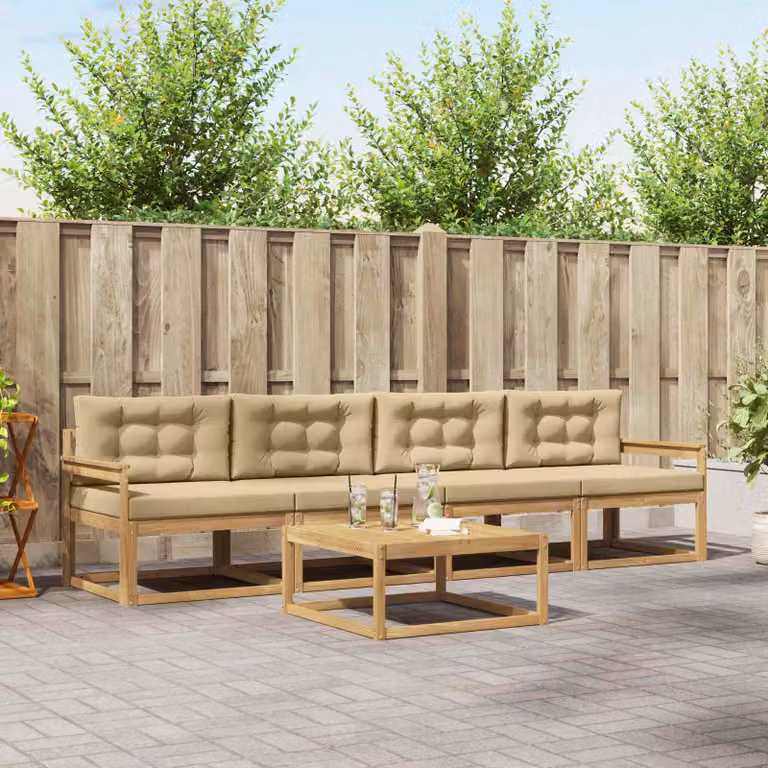 Set di divani da esterno vidaXL 4 pezzi in legno di acacia con cuscini, Bianco e Beige