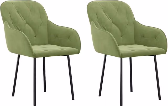 Set di 2 sedie da pranzo moderne in velluto verde con braccioli e struttura in metallo