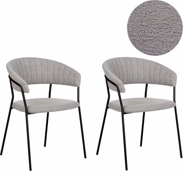 Set di 2 sedie da pranzo moderne BELIANI con braccioli e seduta imbottita in velluto grigio e struttura in metallo