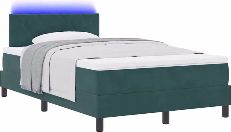 Letto a Sorgente LED con led Verde Scuro 120 x 190 cm Velluto