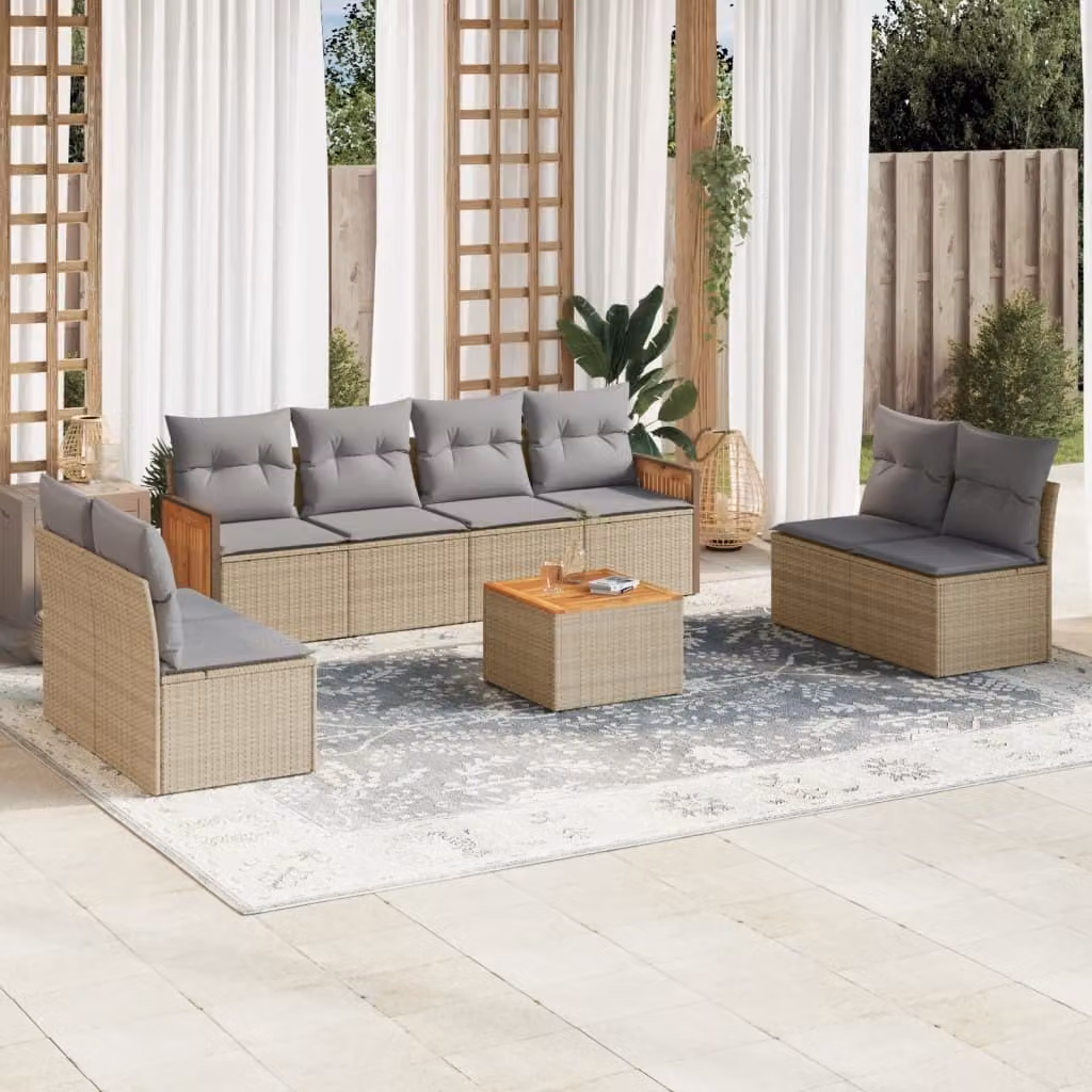 Maison Exclusive - Set Divano da Giardino 9 pz con Cuscini Beige in Polyrattan