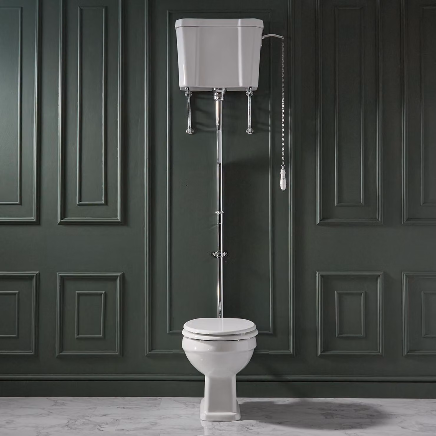 WC Tradizionale Alto con Cassetta - Kit scarico cromato- Copriwater bianco - Richmond