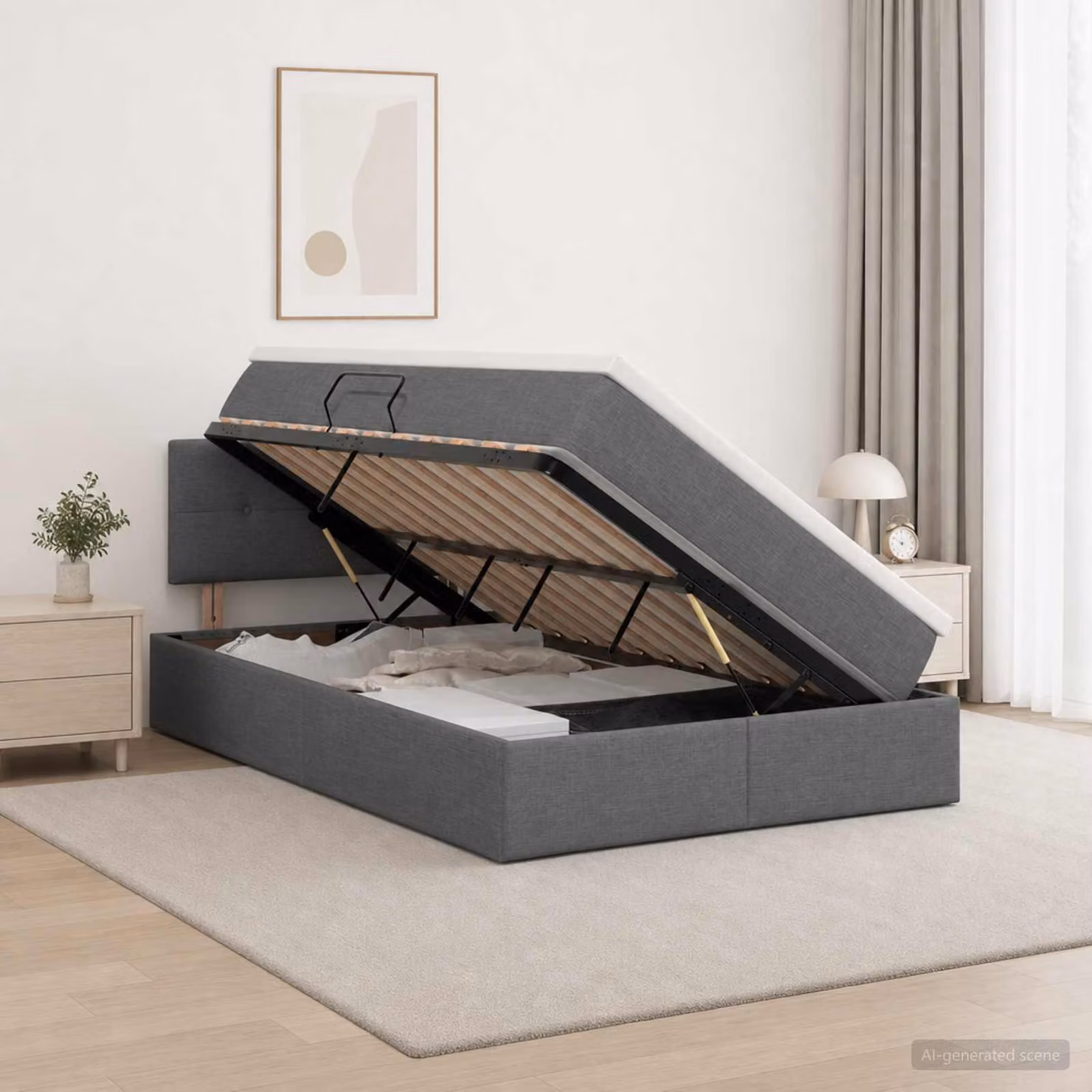 Letto con contenitore e materasso ibrido vidaXL Grigio e Bianco L: 120 cm, P: 200 cm, H: 88 cm