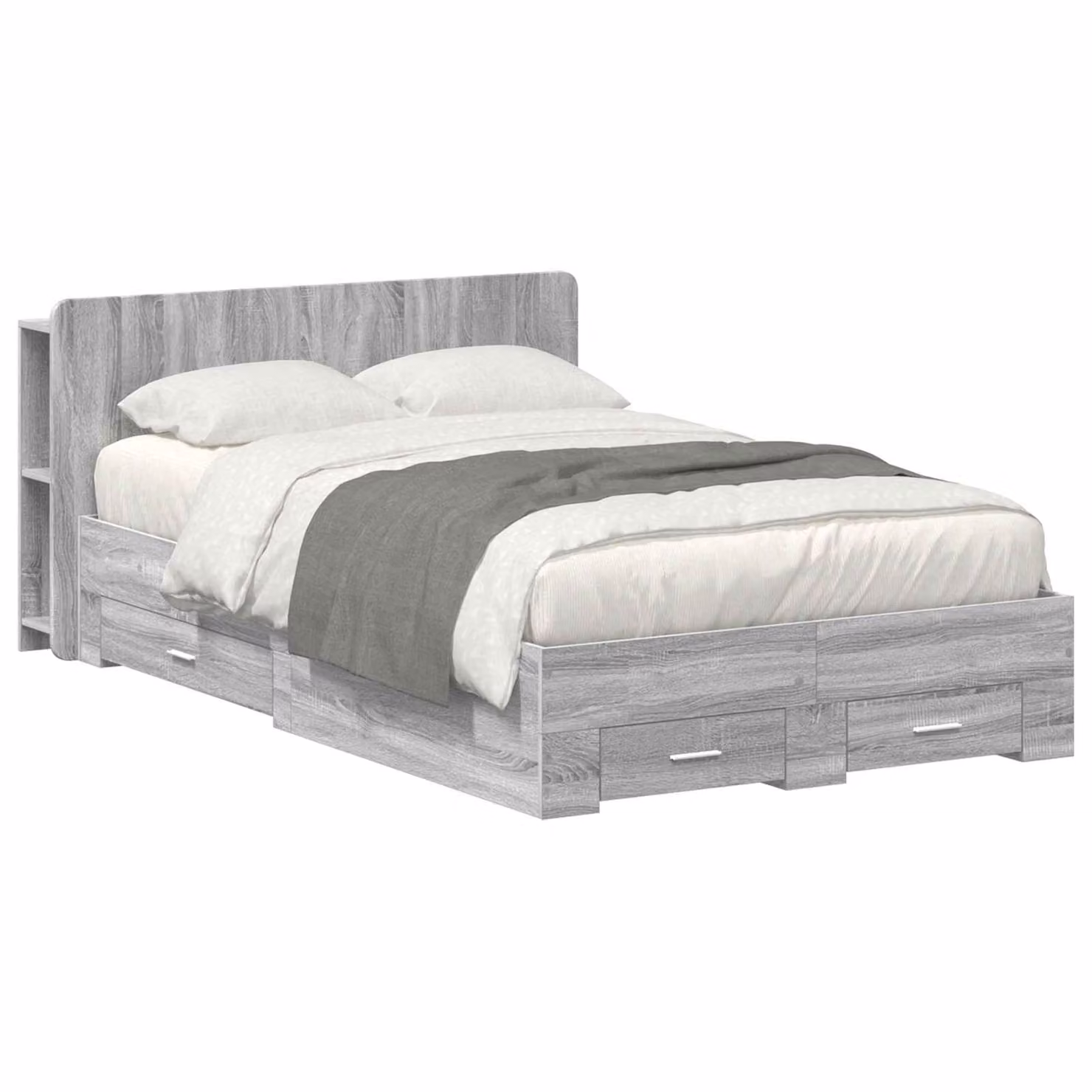 vidaXL Letto moderno con contenitore e cassetti in legno ingegnerizzato grigio L/P/H: 211.5 x 120 x 80 cm