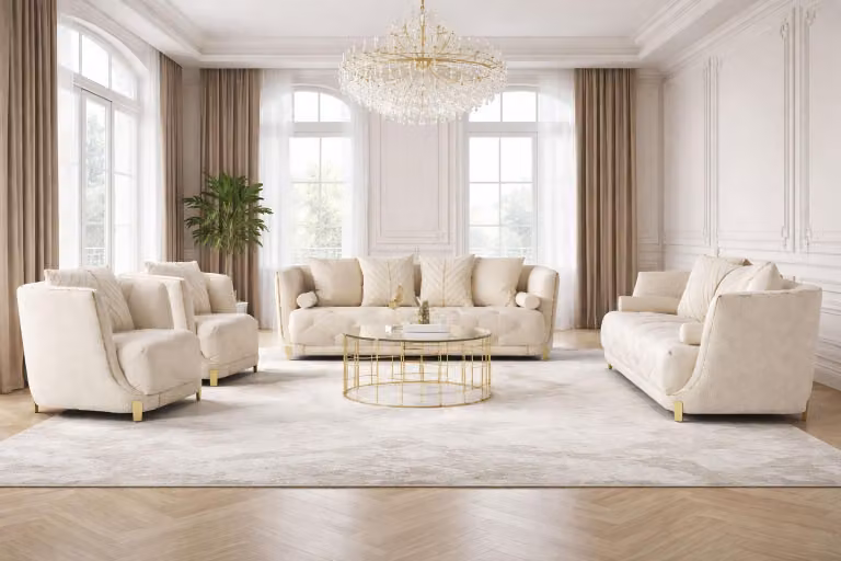 Elegantes Beiges Wohnzimmer-Set Designer 3-Sitzer Polstersessel 4tlg