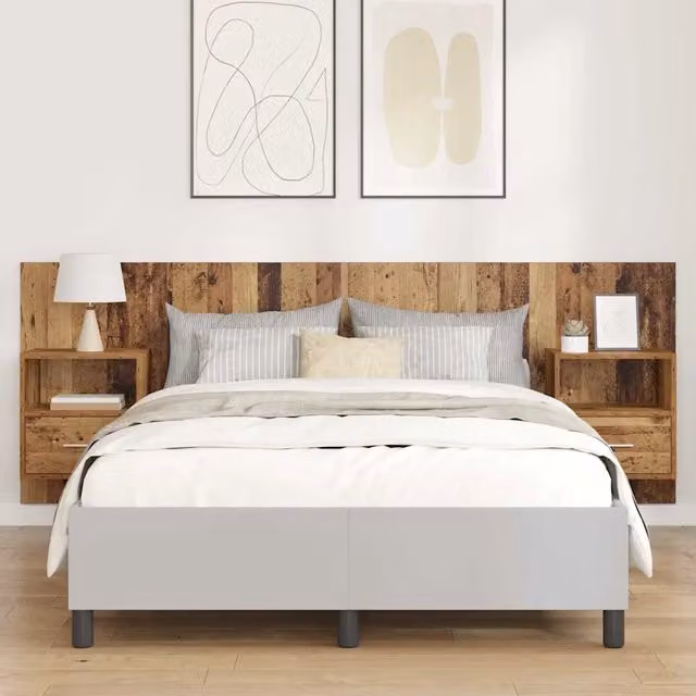 Set di 3 pezzi Testata con Comodini vidaXL in Legno Ingegnerizzato Marrone Moderno L: 217 cm, H: 151 cm, P: 32,5 cm – 1