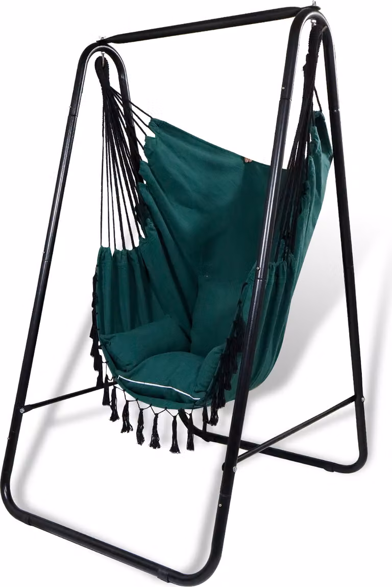CCLIFE Sedia sospesa con telaio 3 cuscini Altalena sospesa fino a 100 kg Sedia sospesa da giardino per interni ed esterni, altalena verde