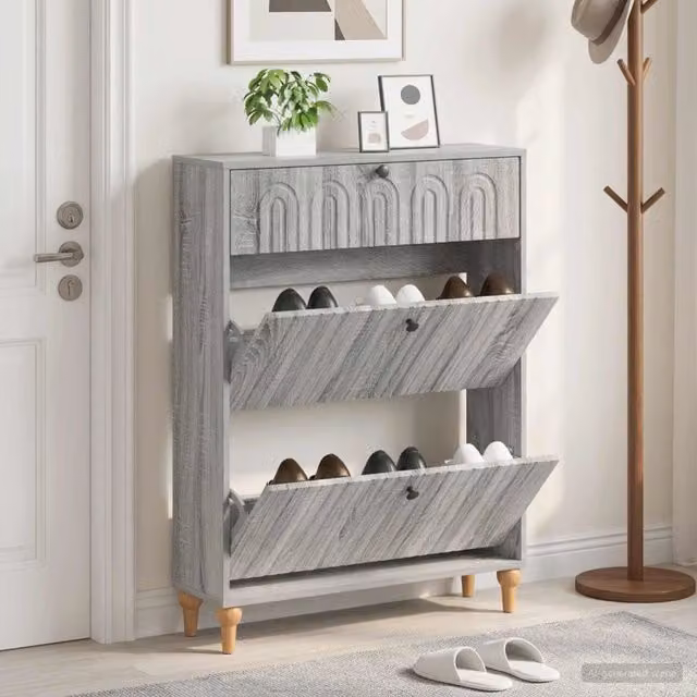 Mobile porta scarpe moderno vidaXL in MDF e metallo, Grigio e Nero, L/P/H: 78 x 24 x 103 cm – 1