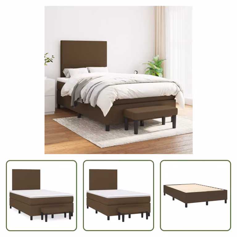 The Living Store Letto a molle con materasso marrone scuro 120x200 cm in tessuto