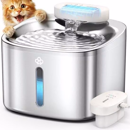 Giocattolo elettrico per gatti con vasca in acciaio inossidabile, 3,5 L, batteria da 5000 mAh, getto d'acqua attivato dal movimento, vasca con pompa silenziosa, sistema di filtraggio a 3 strati