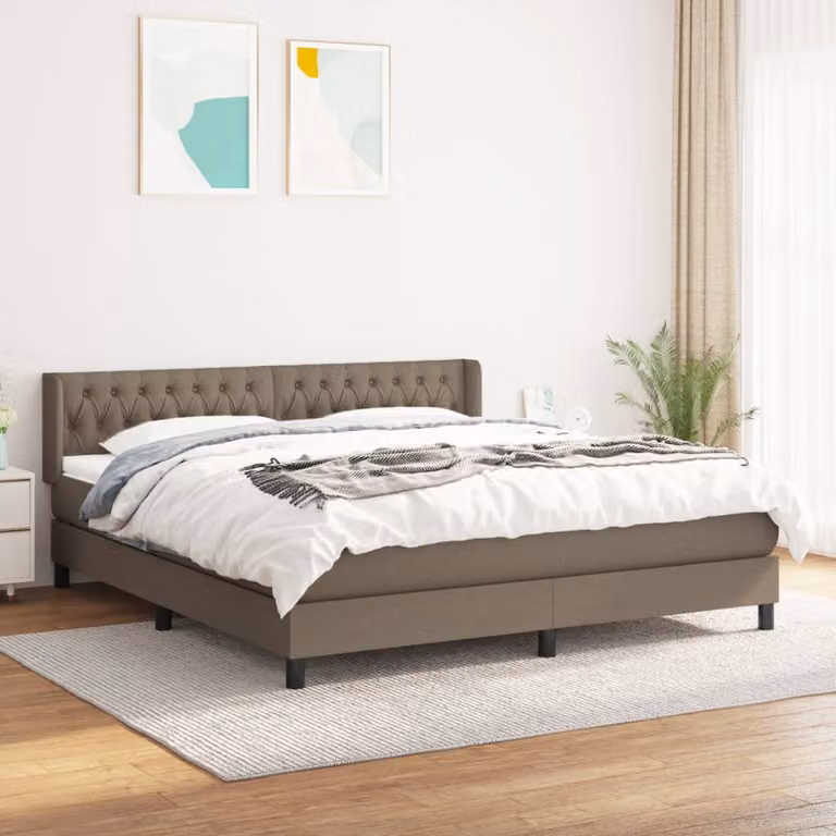 The Living Store Letto a molle con materasso Taupe 180x200 cm in tessuto