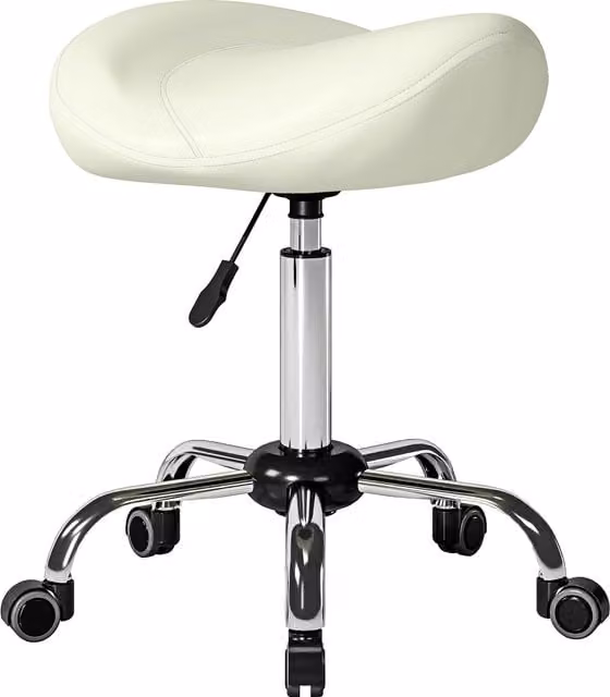 Sgabello a sella regolabile HOMCOM in ecopelle con ruote per massaggi e spa, colore crema – 1