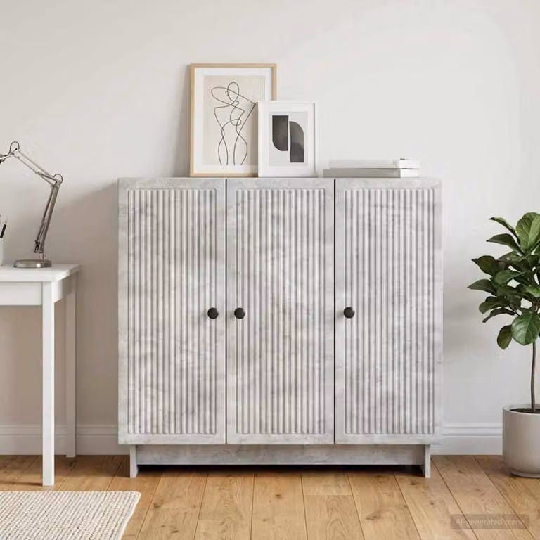 Credenza moderna vidaXL in legno ingegnerizzato e metallo, Grigio Cemento, L 89 x P 34,5 x H 80 cm