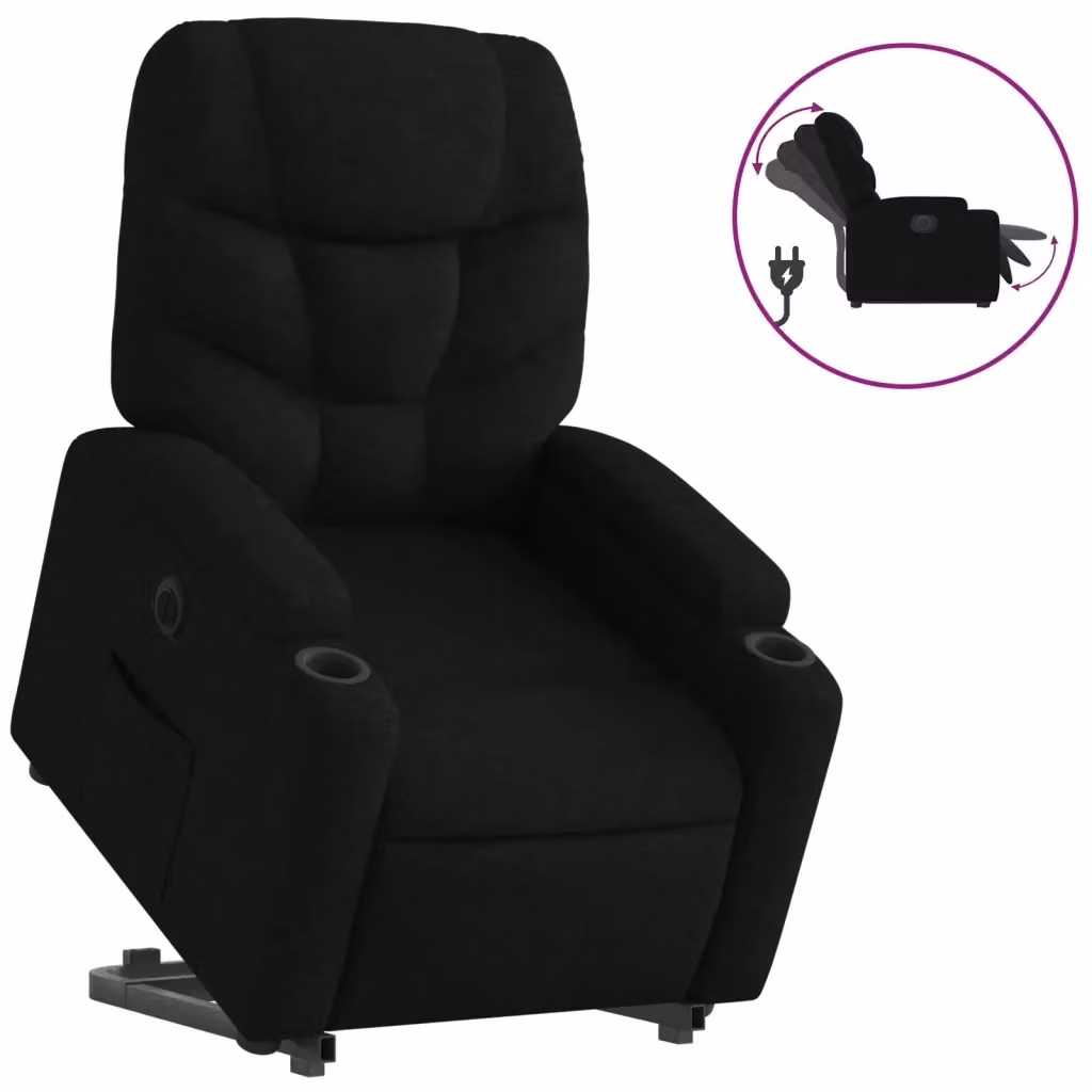 vidaXL Poltrona Alzapersona Reclinabile Elettrica Nera in Tessuto con Supporto per Senior – 2