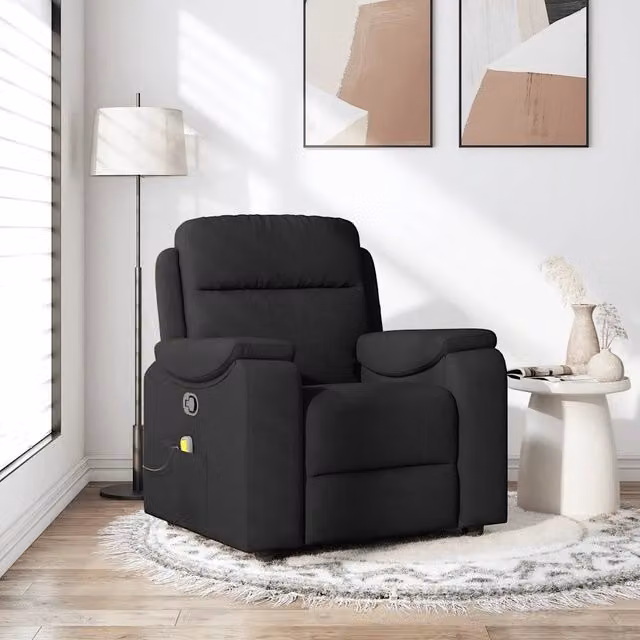 Poltrona Reclinabile Relax vidaXL in Tessuto Nero con Braccioli e Regolazione Manuale – 1