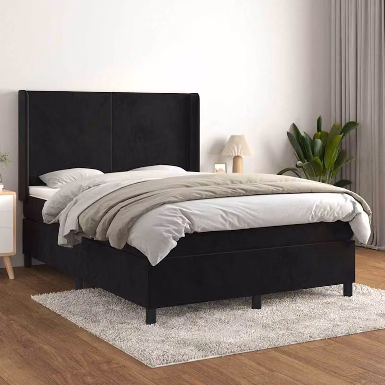 vidaXL Giroletto a Molle con Materasso in Velluto Nero L/P/H: 140 x 200 cm